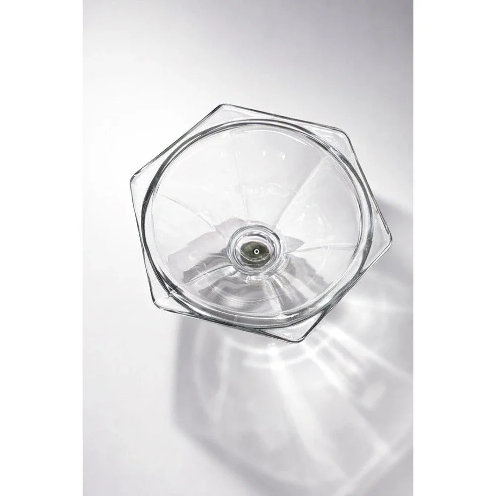Pair of Mid Century Homco Clear Ribbed Glass Taper Candle Holders‎ Hexagonal